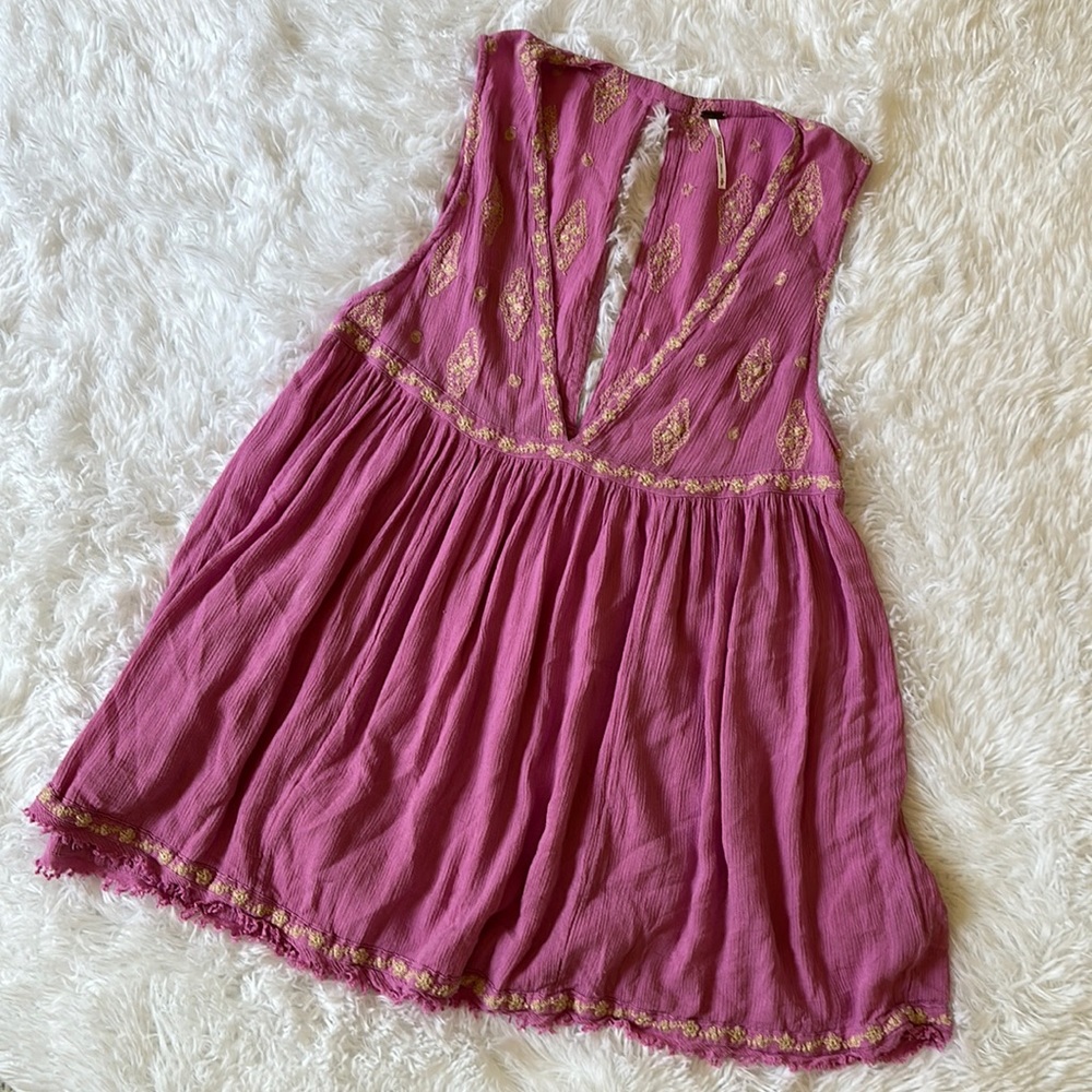 Free People pink embroidery baby doll